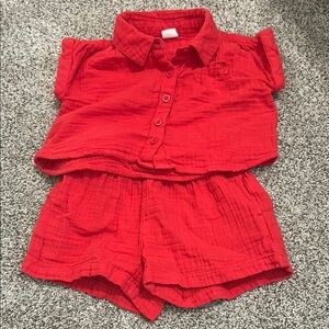 Gap 100% cotton red shirt and shorts set size 12-18 months